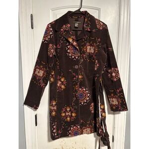 Randi M. Flowered Brown Corduroy Designer Jacket Size 6
